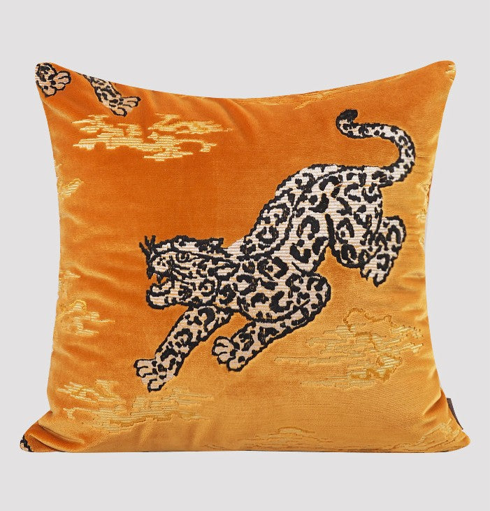 Contemporary Modern Sofa Pillows, Yellow Embroidery Tiger Pattern Pillows for Couch, Decorative Throw Pillows for Bedroom, Large Modern Sofa Pillow for Living Room-Silvia Home Craft