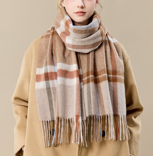 Checked Scarf Winter Wool Scarf, Soft Cashmere Scarf for Women, Elegant Wool Scarves, Warm Winter Scarf, Cold Weather Scarf, Holiday Scarf, Fashion Scarf, Christmas Gifts for Her-Silvia Home Craft