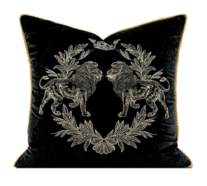 Modern Pillows for Couch, Embroidery Lion Decorative Pillow Covers, Decorative Throw Pillows for Living Room, Large Modern Sofa Pillows-Silvia Home Craft