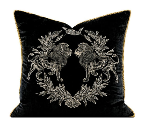 Modern Pillows for Couch, Embroidery Lion Decorative Pillow Covers, Decorative Throw Pillows for Living Room, Large Modern Sofa Pillows-Silvia Home Craft