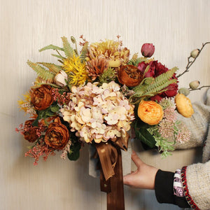 Large Bunch of Autumn Flowers Arrangement Interior Design, Peony Faux Silk Floral Bouquet Table Centerpiece, Modern Artificial Floral Arrangement for Bedroom-Silvia Home Craft