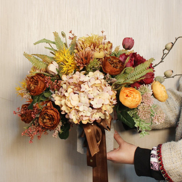 Large Bunch of Autumn Flowers Arrangement Interior Design, Peony Faux Silk Floral Bouquet Table Centerpiece, Modern Artificial Floral Arrangement for Bedroom-Silvia Home Craft