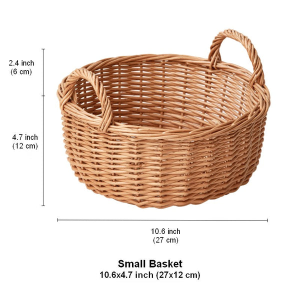 Picnic Fruit Basket with Handle, Kitchen Storage Baskets, Natural Hand-woven Wicker Round Storage Basket, Lovely Willow Weaving Baskets for Vegetable, Natural Fruit Storage Basket-Silvia Home Craft