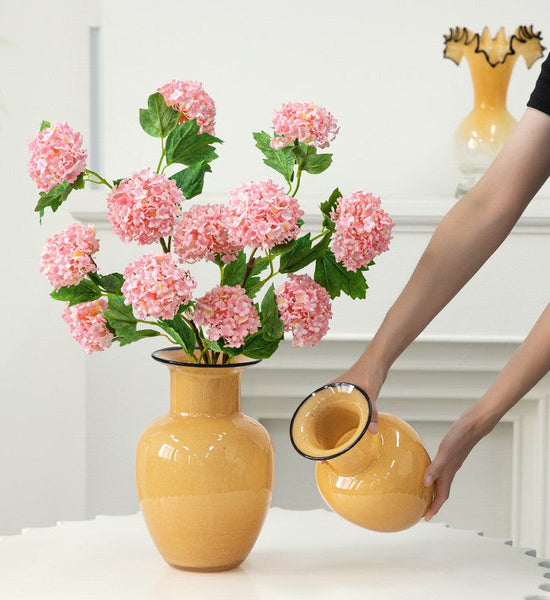 Contemporary Vases for Modern Home Decor, Handmade Liuli Vases, Color Glaze Vase, Yellow Glass Bud Vases, Centerpiece Vases on Table-Silvia Home Craft