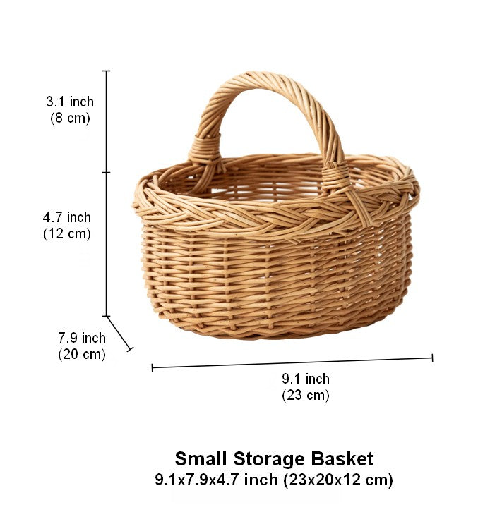 Small Kitchen Storage Baskets, Picnic Storage Basket with Handle, Hand-woven Wicker Storage Basket, Natural Fruit Basket, Willow Weaving Baskets for Vegetable-Silvia Home Craft
