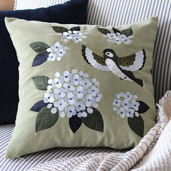 Living Room Decorative Pillows, Embroidered Swallow Birds Cushion, Large Decorative Pillows for Couch, Modern Throw Pillows for Bedroom, Decorative Pillow Arrangement Ideas for Couch-Silvia Home Craft
