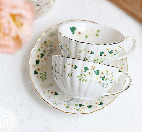 Unique Ceramic Coffee Cups, Creative Bone China Porcelain Tea Cup Set, Traditional English Tea Cups and Saucers, Afternoon British Tea Cups-Silvia Home Craft