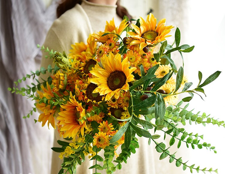 Large Bunch of Yellow Sunflowers, Unique Floral Arrangement for Home Decoration, Table Centerpiece, Real Touch Artificial Flowers for Living Room-Silvia Home Craft
