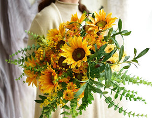 Large Bunch of Yellow Sunflowers, Unique Floral Arrangement for Home Decoration, Table Centerpiece, Real Touch Artificial Flowers for Living Room-Silvia Home Craft