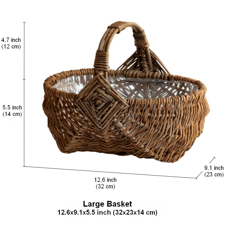 Large Picnic Food Basket with Handle, Natural Hand-woven Wicker Storage Basket, Natural Fruit Baskets, Kitchen Storage Baskets, Willow Weaving Baskets with Handle-Silvia Home Craft