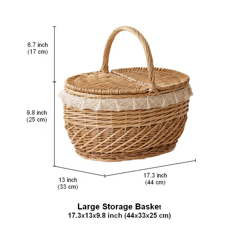 Extra Large Kitchen Storage Baskets, Picnic Storage Basket with Handle, Natural Hand-woven Wicker Storage Basket, Lovely Willow Weaving Baskets for Vegetable, Natural Fruit Storage Baskets-Silvia Home Craft