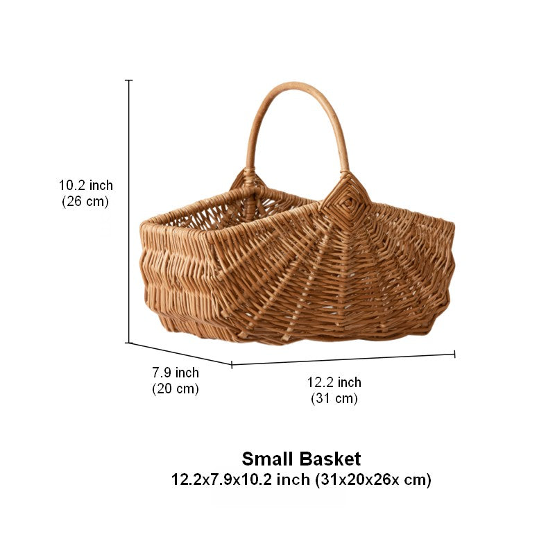 Large Picnic Food Basket with Handle, Natural Hand-woven Wicker Storage Basket, Lovely Willow Weaving Baskets for Vegetable, Natural Fruit Basket, Kitchen Storage Baskets-Silvia Home Craft