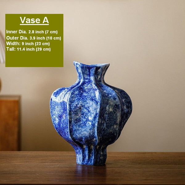Handmade Water Holding Flower Vases, Centerpiece on Dining Table, Blue Ceramic Bud Vases, Tall Flower Vases on Table, Modern Pottery Flower Vases-Silvia Home Craft