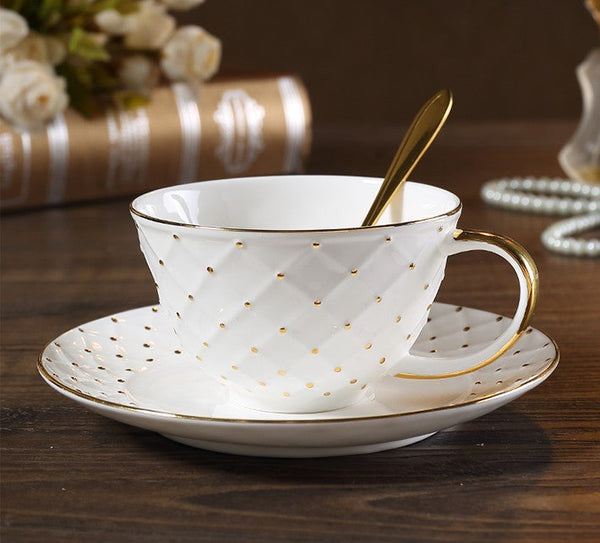 Elegant Ceramic Tea Cups, 6.8 oz Tea Cup and Saucer in Gift Box as Birthday Gift, Beautiful British Tea Cups, Creative Porcelain Tea Cup Set-Silvia Home Craft