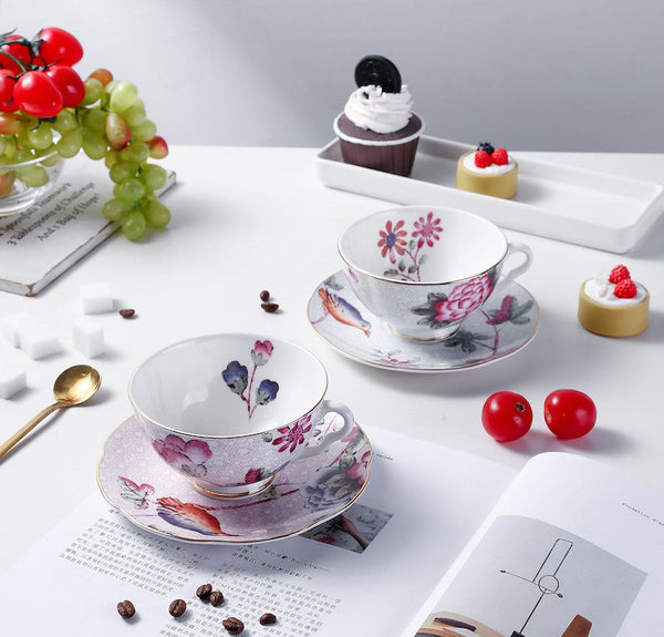 Elegant Ceramic Coffee Cups, Creative Porcelain Tea Cup Saucer Set, Unique Porcelain Cup and Saucer, Beautiful British Flower Tea Cups-Silvia Home Craft