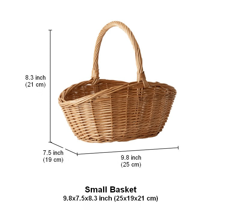 Natural Hand-woven Wicker Storage Basket, Large Picnic Food Basket with Handle, Lovely Willow Weaving Baskets for Vegetable, Natural Fruit Basket, Kitchen Storage Baskets-Silvia Home Craft