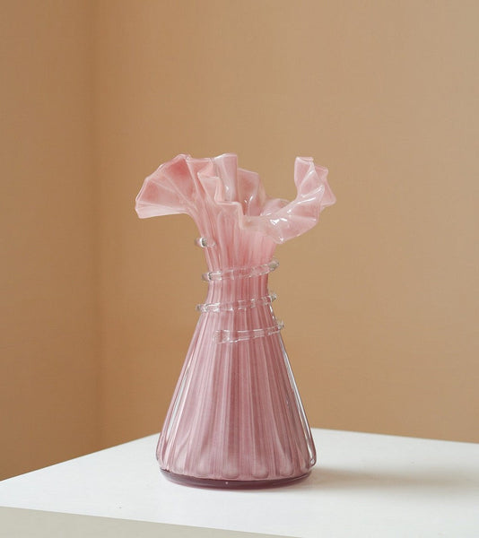 Centerpiece Contemporary Vases on Table, Pink Decorative Glass Vase, Mid Century Glass Vases, Handmade Modern Vases for Bedroom, Modern Glass Vase for Flowers-Silvia Home Craft