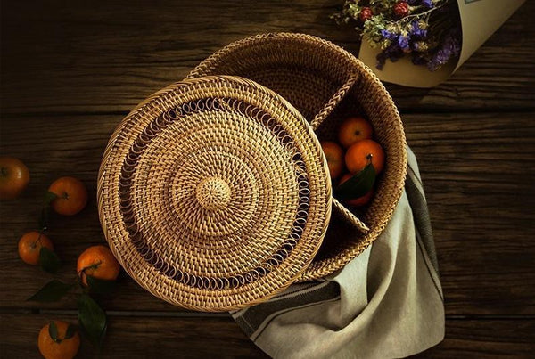Indonesia Woven Storage Basket, Small Food and Snacks Basket, Kitchen Storage Basket, Storage Basket for Dining Room-Silvia Home Craft