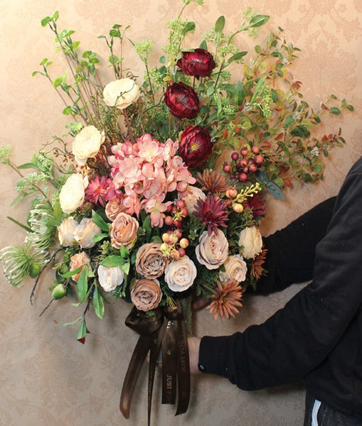 Amazing Artificial Floral Arrangement for Bedroom, Modern Large Bunch of Flowers Arrangement Interior Design, Creative Faux Silk Floral Bouquet Table Centerpiece-Silvia Home Craft