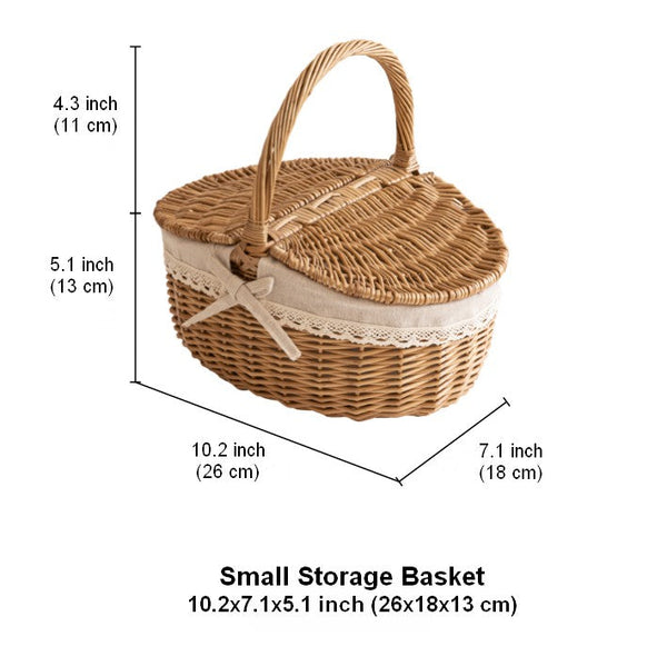 Picnic Storage Basket with Handle, Extra Large Kitchen Storage Baskets, Natural Hand-woven Wicker Storage Basket, Lovely Willow Weaving Baskets for Vegetable, Natural Fruit Storage Baskets-Silvia Home Craft