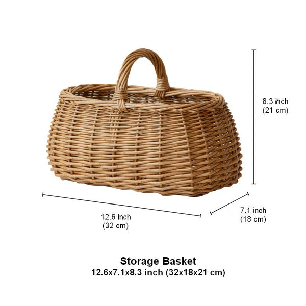 Hand-woven Wicker Storage Basket, Small Picnic Storage Basket with Handle, Willow Weaving Baskets for Vegetable, Natural Fruit Basket, Kitchen Storage Baskets-Silvia Home Craft