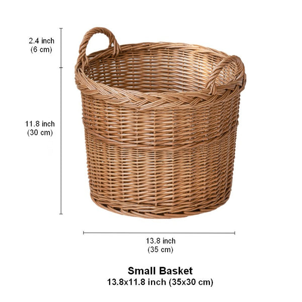 Round Storage Basket for Clothes, Natural Hand-woven Wicker Storage Basket for Clothes, Extra Large Kitchen Storage Baskets, Willow Weaving Baskets for Clothes-Silvia Home Craft