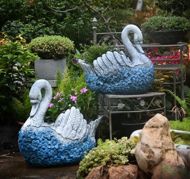 Large Swan Statue For Garden, Swan Flower Pot, Animal Statue Courtyard Ornament