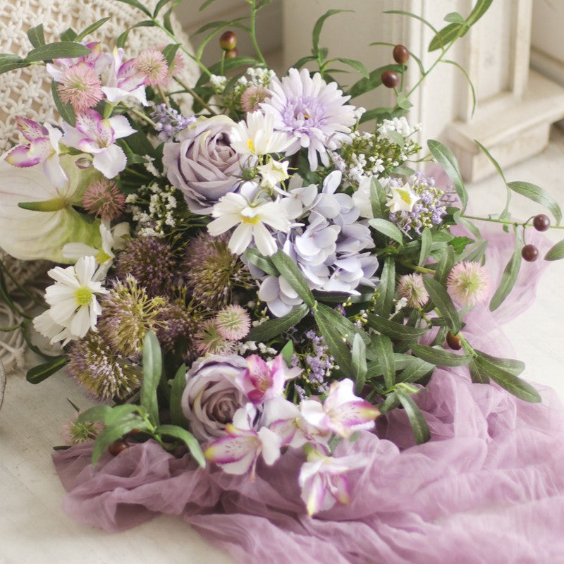 Large Bunch of Purple Romantic Flowers, Real Touch Artificial Floral for Living Room, Beautiful Spring Flower Arrangement for Home Decoration, Table Centerpiece-Silvia Home Craft