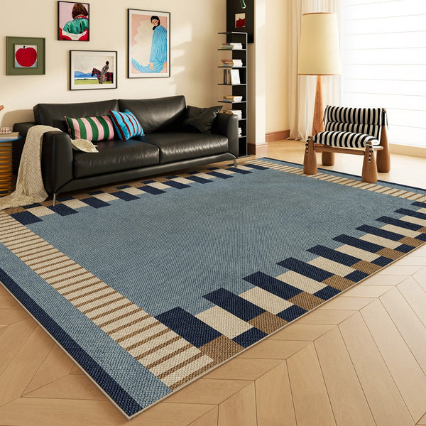 Geometric Modern Area Rugs, Modern Living Room Rug Ideas, Mid Century Contemporary Rugs, Blue Modern Rugs for Dining Room-Silvia Home Craft