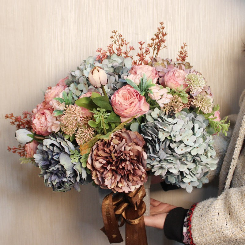 Large Bunch of Autumn Flowers Arrangement Interior Design, Unique Artificial Floral Arrangement for Dining Room, Peony Faux Silk Floral Bouquet Table Centerpiece-Silvia Home Craft