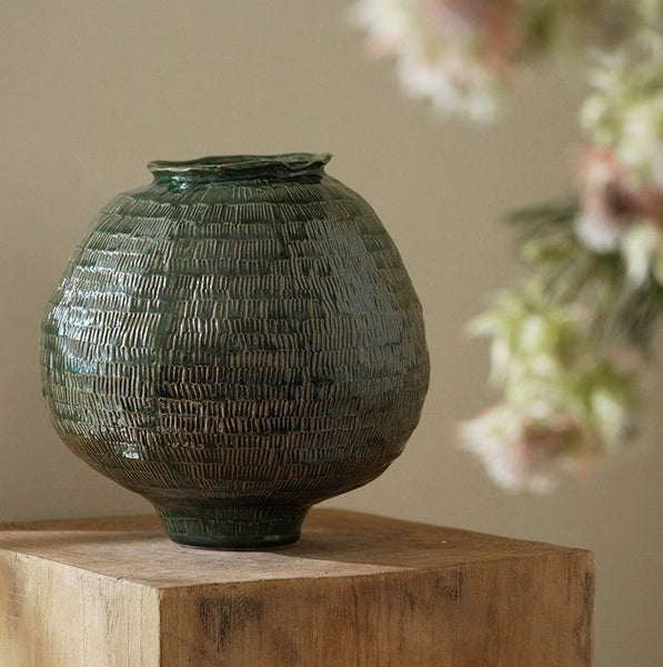 Centerpiece Ceramic Bouquet Vases, Green Porcelain Vases for Modern Home Decor, Large Contemporary Vases on Dining Table, Handmade Modern Flower Vase-Silvia Home Craft