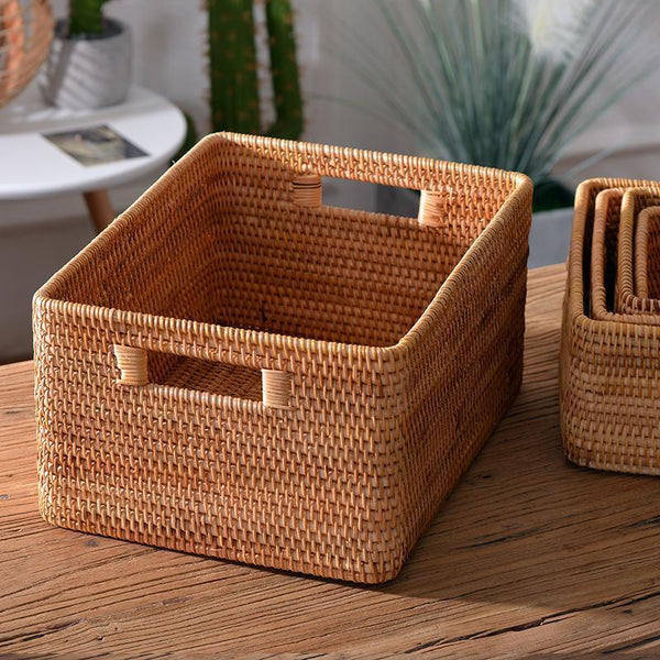 Extra Large Rectangular Storage Basket, Large Storage Baskets for Clothes, Woven Rattan Storage Basket for Shelves, Storage Baskets for Kitchen-Silvia Home Craft