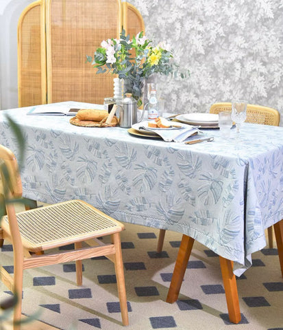 Large Rectangle Table Covers for Dining Room Table, Square Tablecloth for Round Table,Monstera Leaf Modern Table Cloths for Kitchen, Simple Contemporary Cotton Tablecloth-Silvia Home Craft