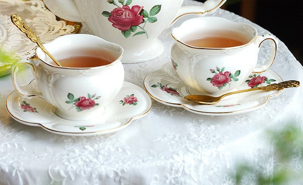 British Royal Ceramic Cups for Traditional Afternoon Tea, 7.4 oz Ceramic Coffee Cups, Rose Porcelain Tea Cup Saucer Set, 6.8 oz Tea Cup and Saucer in Gift Box-Silvia Home Craft
