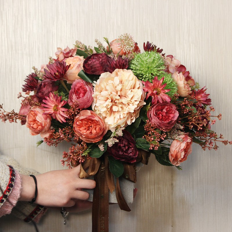 Amazing Artificial Floral Arrangement for Dining Room, Large Bunch of Autumn Flowers Arrangement, Peony Faux Silk Floral Bouquet Table Centerpiece-Silvia Home Craft