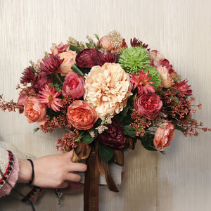 Amazing Artificial Floral Arrangement for Dining Room, Large Bunch of Autumn Flowers Arrangement, Peony Faux Silk Floral Bouquet Table Centerpiece-Silvia Home Craft
