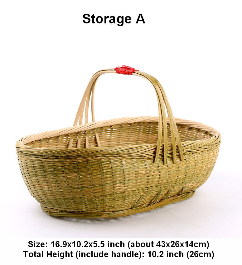 Picnic Food Basket with Handle, Large Natural Hand-woven Bamboo Basket, Natural Fruit Basket Lovely Bamboo Baskets for Vegetable, Kitchen Storage Baskets-Silvia Home Craft