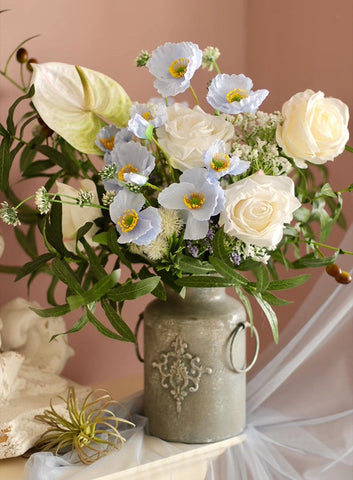 Large Bunch of Romantic Flowers, Table Centerpiece, Beautiful Spring Flower Arrangement for Home Decoration, Real Touch Artificial Floral for Living Room-Silvia Home Craft
