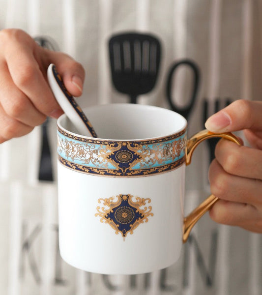 Elegant Ceramic Coffee Mug, Beautiful British Tea Cups, Large Royal Porcelain Mug, Large Capacity Ceramic Mugs for Office-Silvia Home Craft