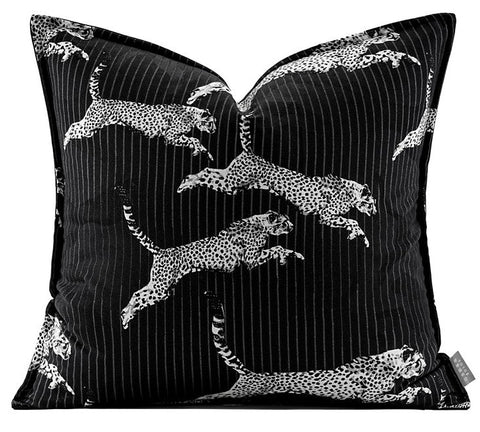 Large Modern Sofa Pillow Cases, Black Decorative Pillow Covers, Cheetah Modern Pillows for Couch, Abstract Decorative Throw Pillows for Living Room-Silvia Home Craft