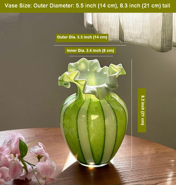 Creative Modern Vase for Flowers, Handmade Flower Vases on Table, Modern Contemporary Vases, Green Glass Flower Vases, Green Bud Vases-Silvia Home Craft
