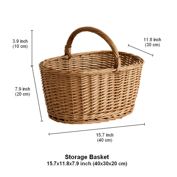 Small Picnic Storage Basket with Handle, Hand-woven Wicker Storage Basket, Willow Weaving Baskets for Vegetable, Natural Fruit Basket, Kitchen Storage Baskets-Silvia Home Craft