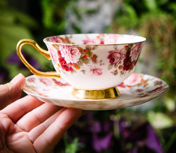 Unique Royal Coffee Cup and Saucer, Elegant Flower Ceramic Cups, Creative Bone China Porcelain Tea Cup Set, Beautiful British Tea Cups-Silvia Home Craft