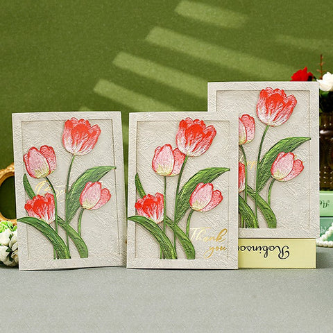 Tulip Flower Greeting Cards, Creative Birthday Greeting Card, Beautiful Greeting Cards to Friends, Original Handmade Greeting Cards-Silvia Home Craft
