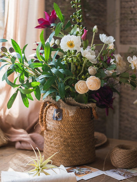 Clematis, Olive Branch, Sweet Alyssum, Corn poppy, Cranberry, Iceberg Rose Flowers, Unique Flower Arrangement for Home Decoration, Beautiful Artificial Flowers for Living Room-Silvia Home Craft