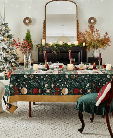 Jingle Bell Christmas Table Covers for Dining Table, Green Table Cloth for Oval Table, Large Modern Rectangle Tablecloth for Large Table