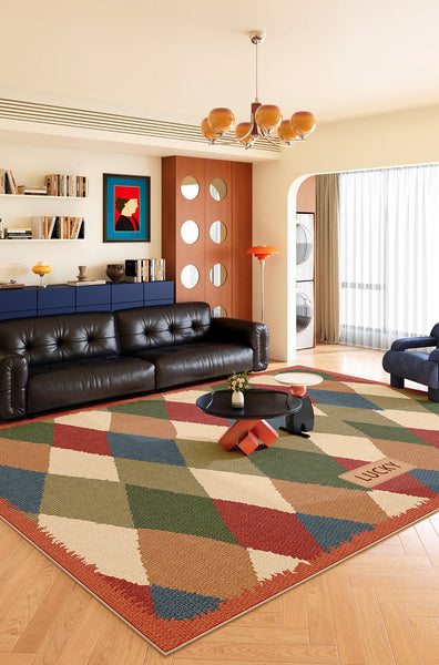 Abstract Contemporary Modern Rugs for Living Room, Modern Runner Rugs Next to Bed, Colorful Mid Century Rugs, Modern Rugs for Apartment-Silvia Home Craft