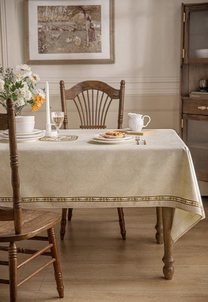 Cream Color Table Cover for Dining Room Table, French Style Tablecloth for Dining Table, Modern Rectangle Tablecloth for Oval Table-Silvia Home Craft
