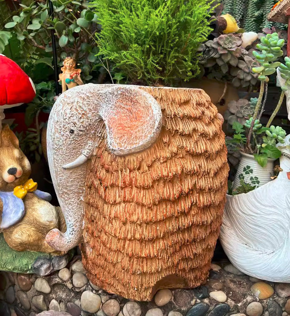 Large Elephant Flowerpot Modern Animal Statue, Garden Sculpture, Outdoor Planter