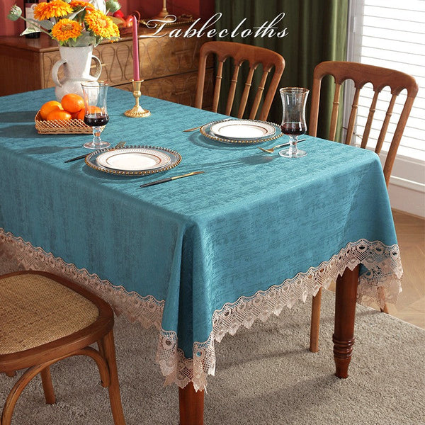 Table Cover for Dining Room Table, Green Lace Tablecloth for Home Decoration, Large Modern Rectangle Tablecloth, Square Tablecloth for Round Table-Silvia Home Craft